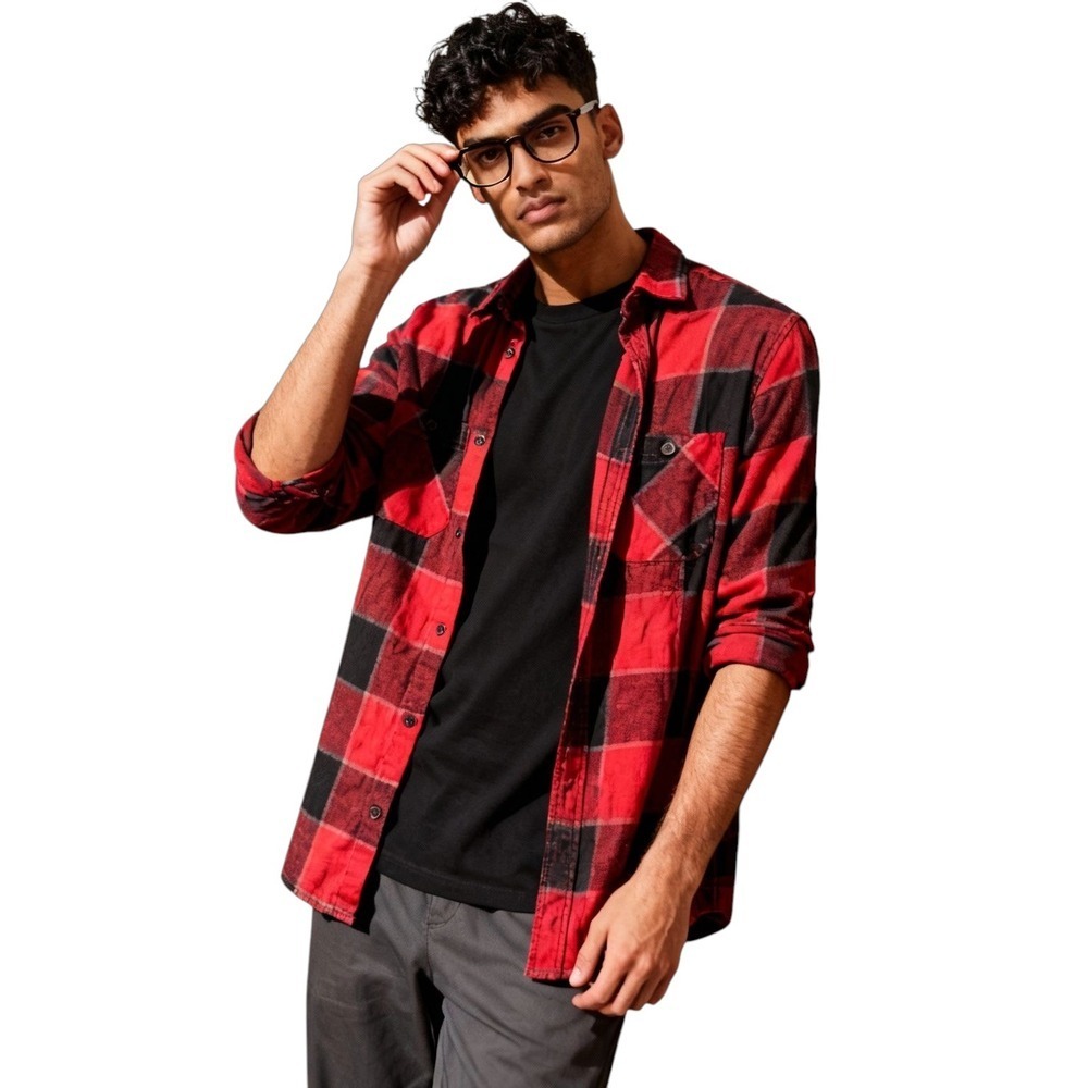 Urban Pipeline Red Unisex Long Sleeve Flannel Shirt Size Small